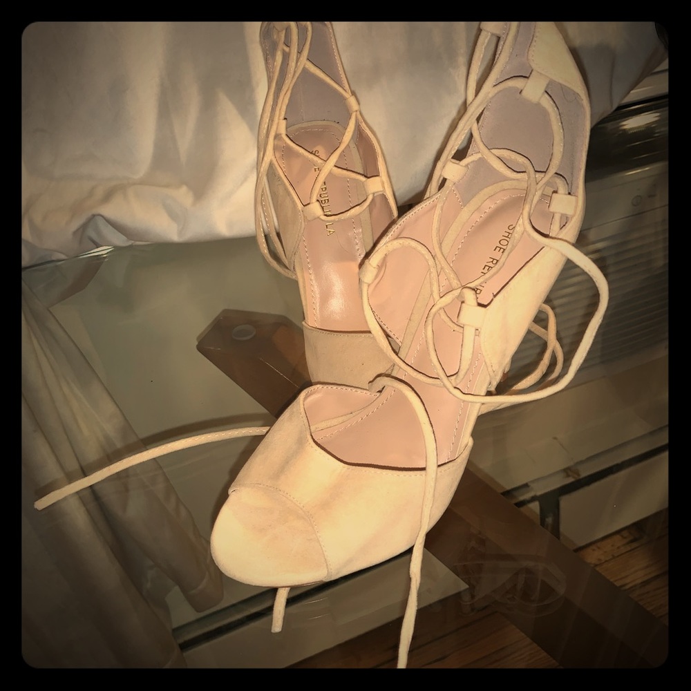 Cream colored tie up heels
